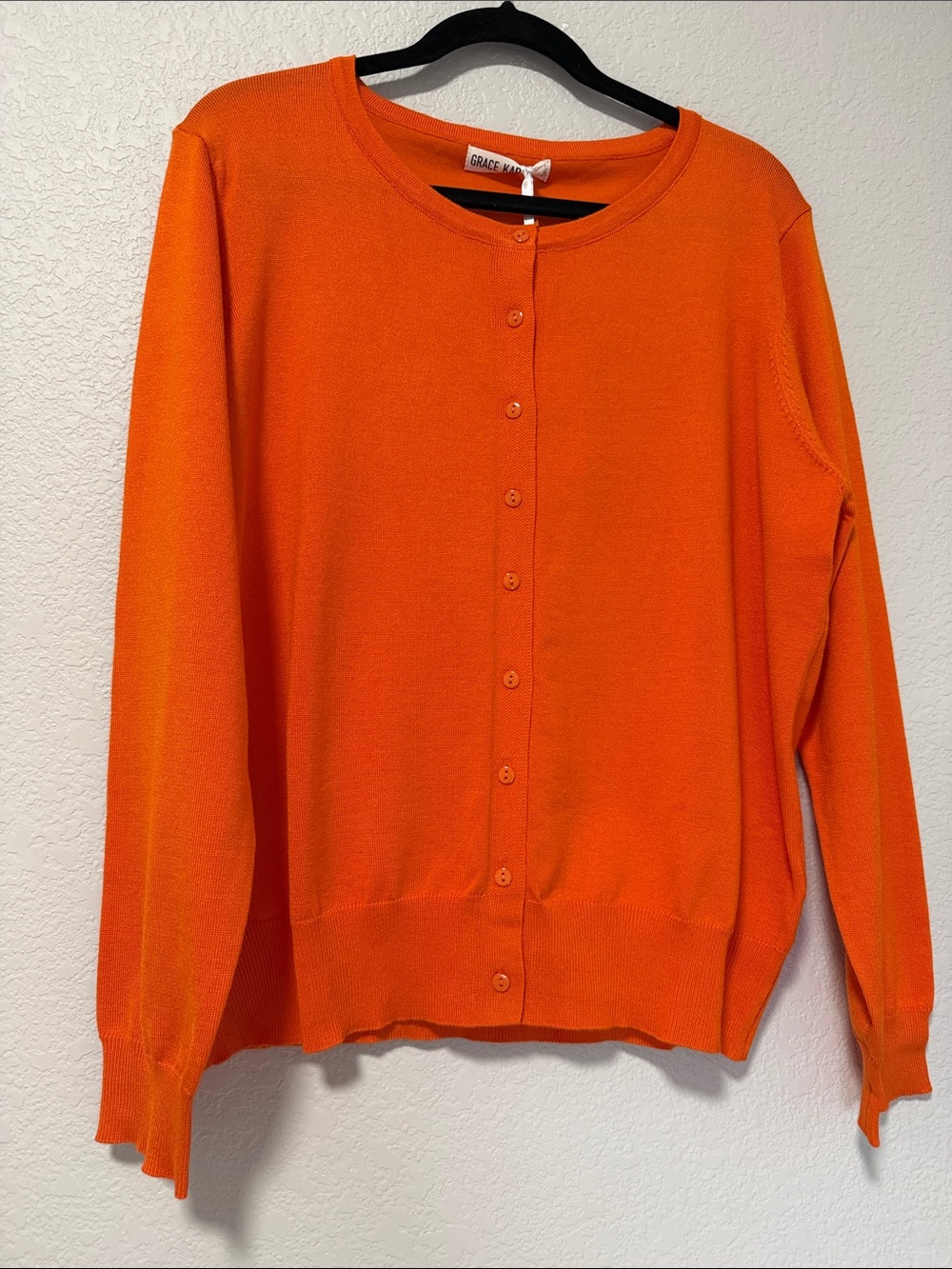 Grace Karin Orange Crewneck Button Cardigan